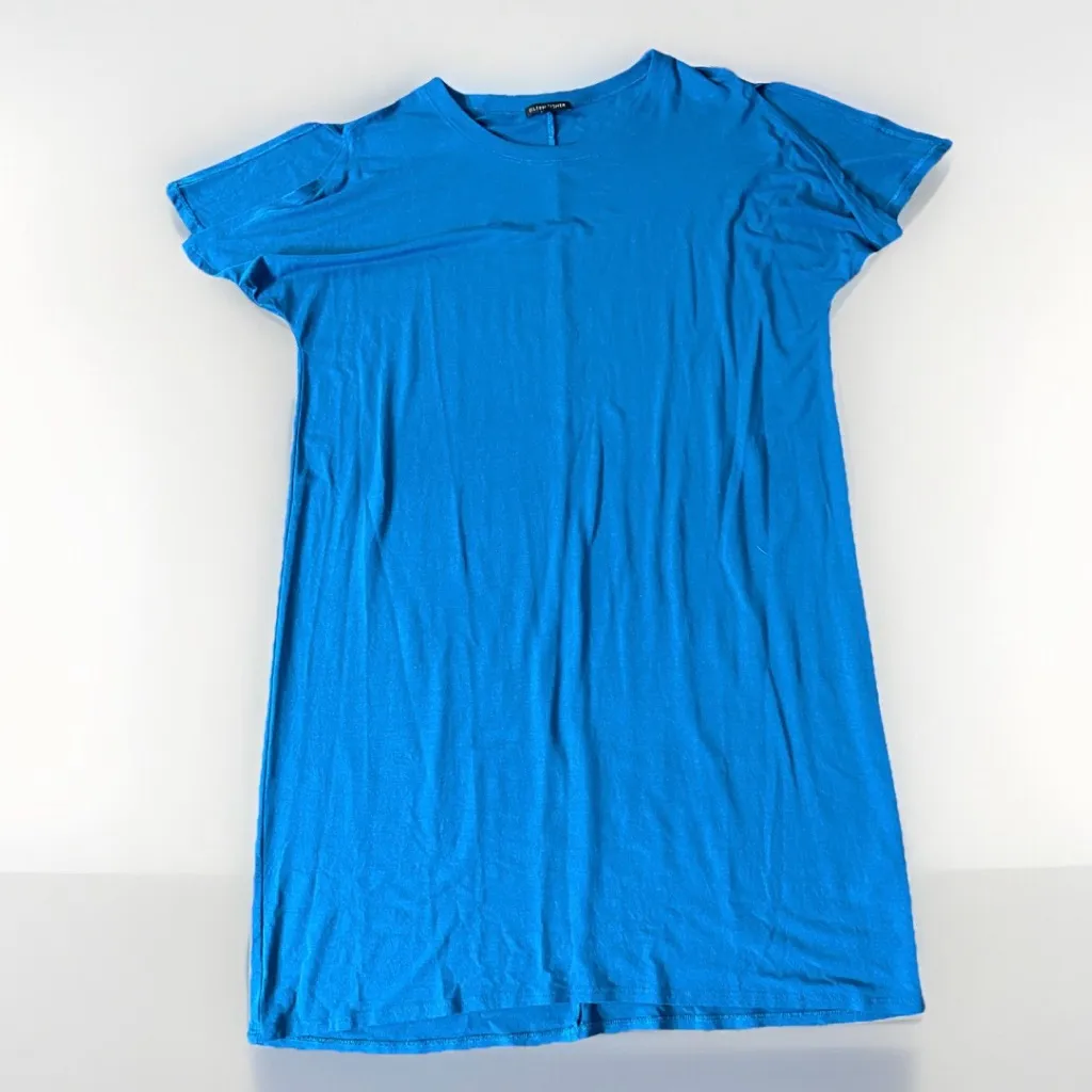 Eileen Fisher Teal Blue knit dress Womens short split sleeves‎ sz M stretch Boho - Image 3