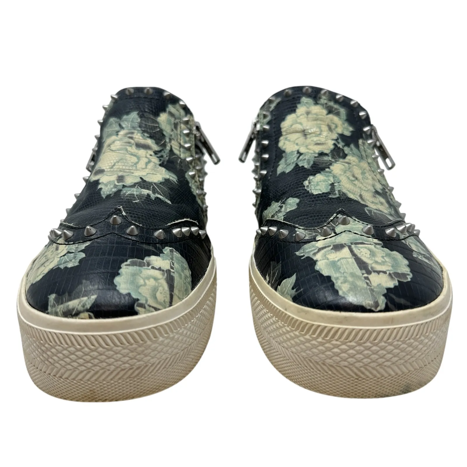 Ash Jasmin Platform Sneakers Leather Floral Studded Black Blue Size 38 US 7.5 8 - Image 2