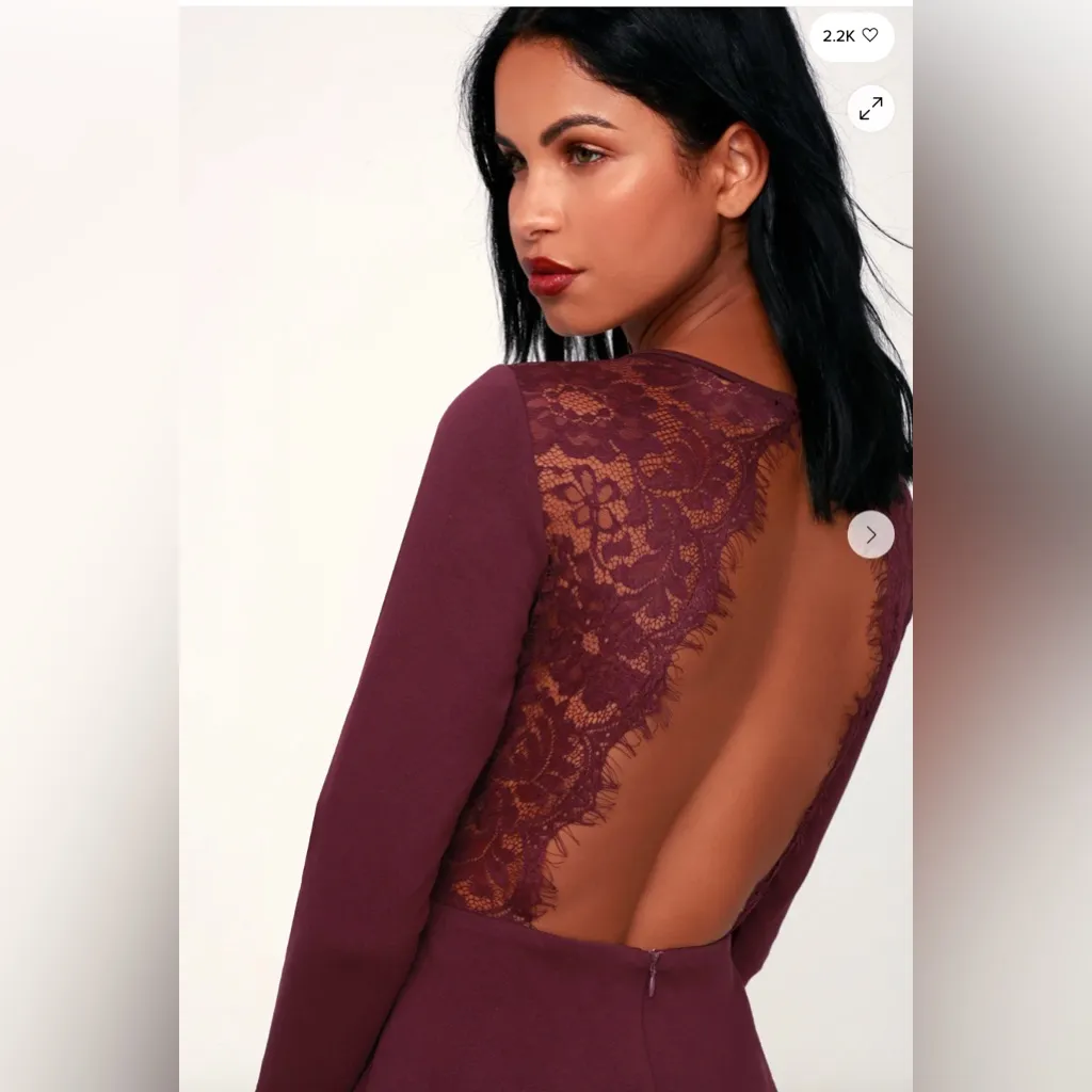 Lulus Felicity Plum Purple Backless Lace Skater Dress Size Small - Image 2