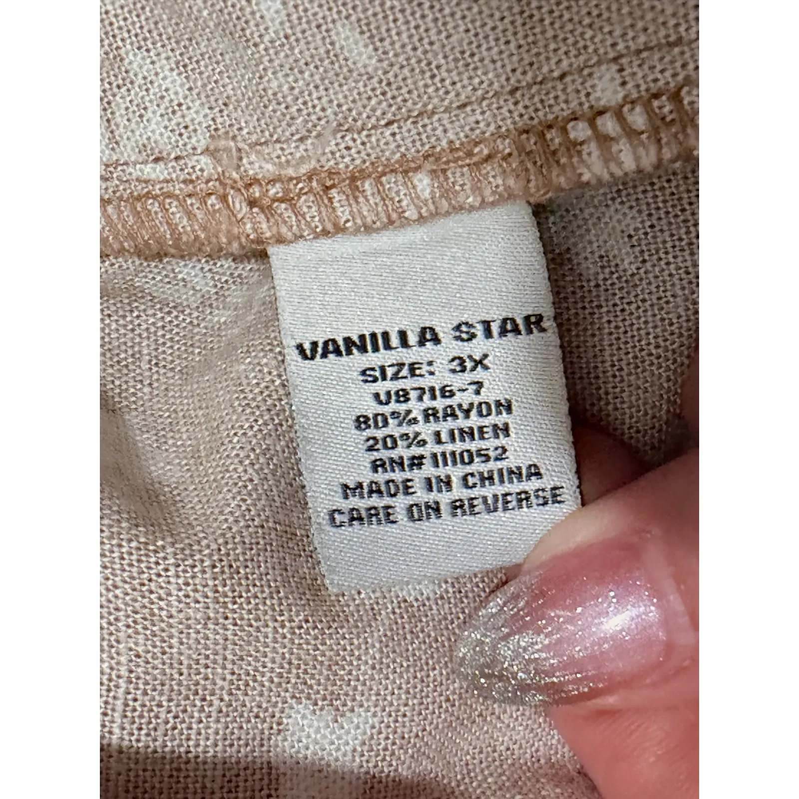 Vanilla Star Romper Plus 3X Linen Floral Tan White Tie Strap Overalls Jumpsuit - Image 4