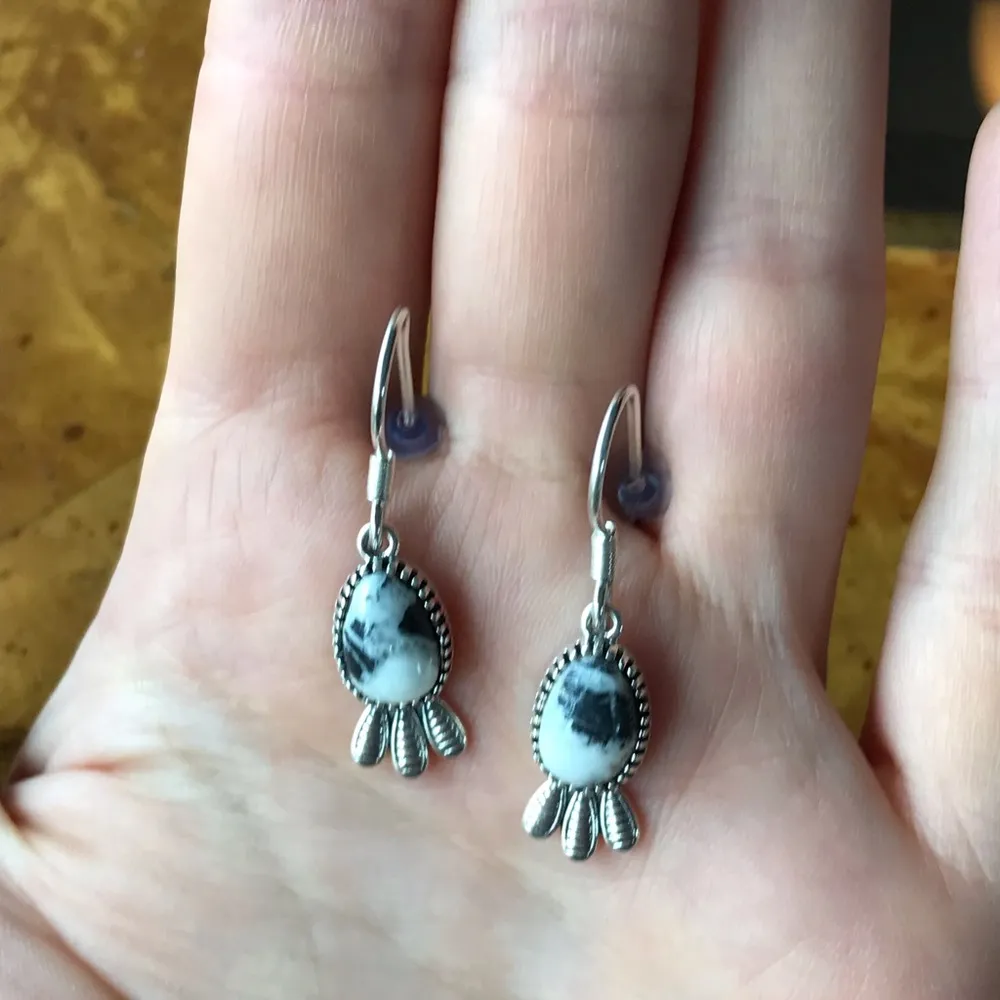 Natural White Buffalo Sterling Silver Feather Earrings - Image 6