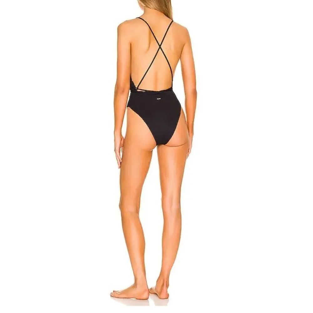 Maaji Plunge Reversible One Piece Black - Black Daisy size medium - Image 3