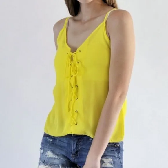 Lace Up Sleeveless Top‎ Yellow - Image 8