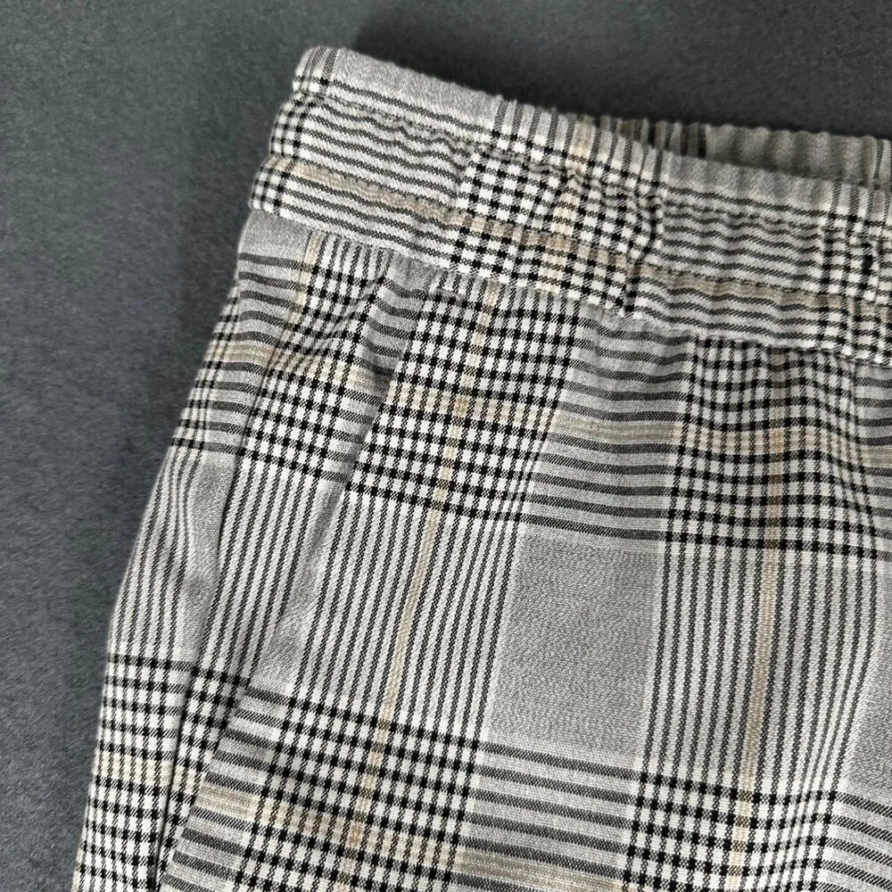 H&M Womens M Gray Plaid Slim Fit Pull On Elastic Drawstring Career Pants - Image 4