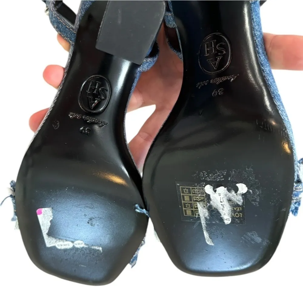 Ash‎ Lover Ankle Strap Sandals Heels 39 Denim Studded - Image 5