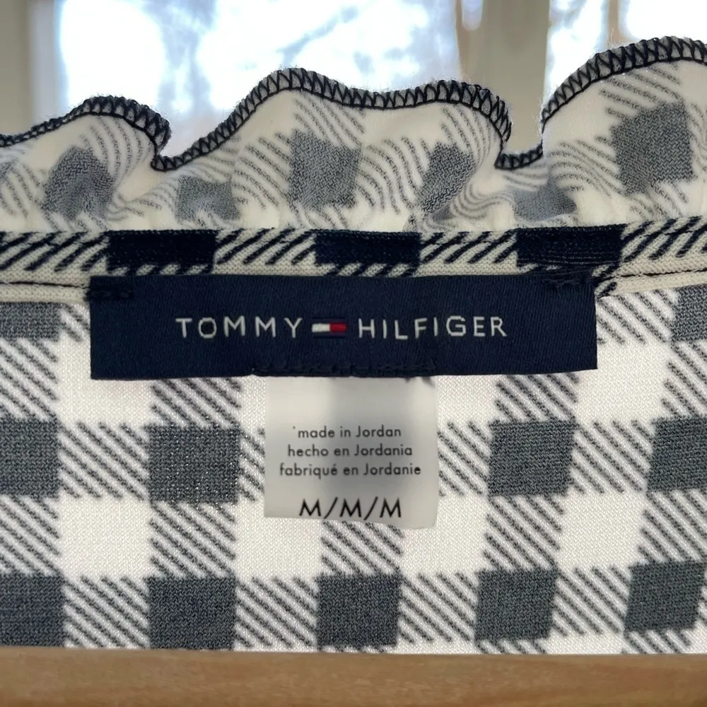Tommy Hilfiger  Women's Blue Gingham Ruffle Sleeve Top - Image 3