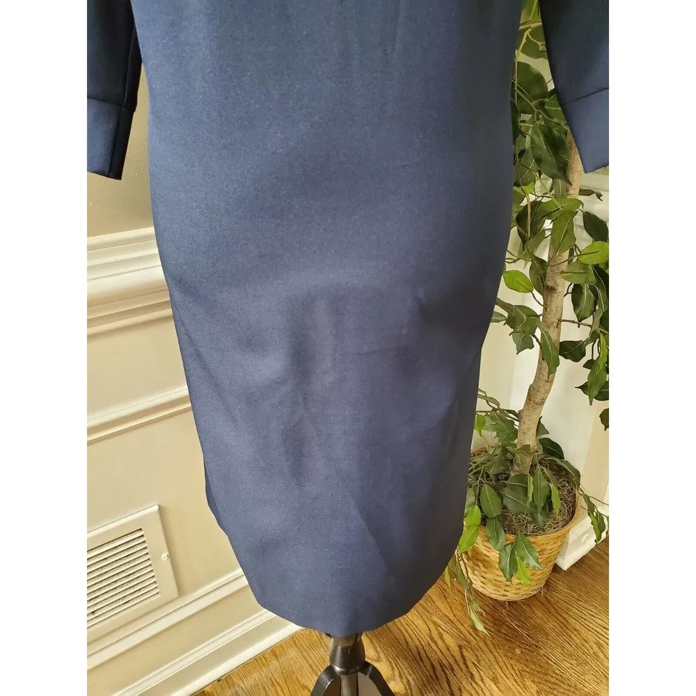 Dioni Women Blue Solid Cotton Mock Neck 3/4 Sleeve Knee Length Sheath Dress XL - Image 3