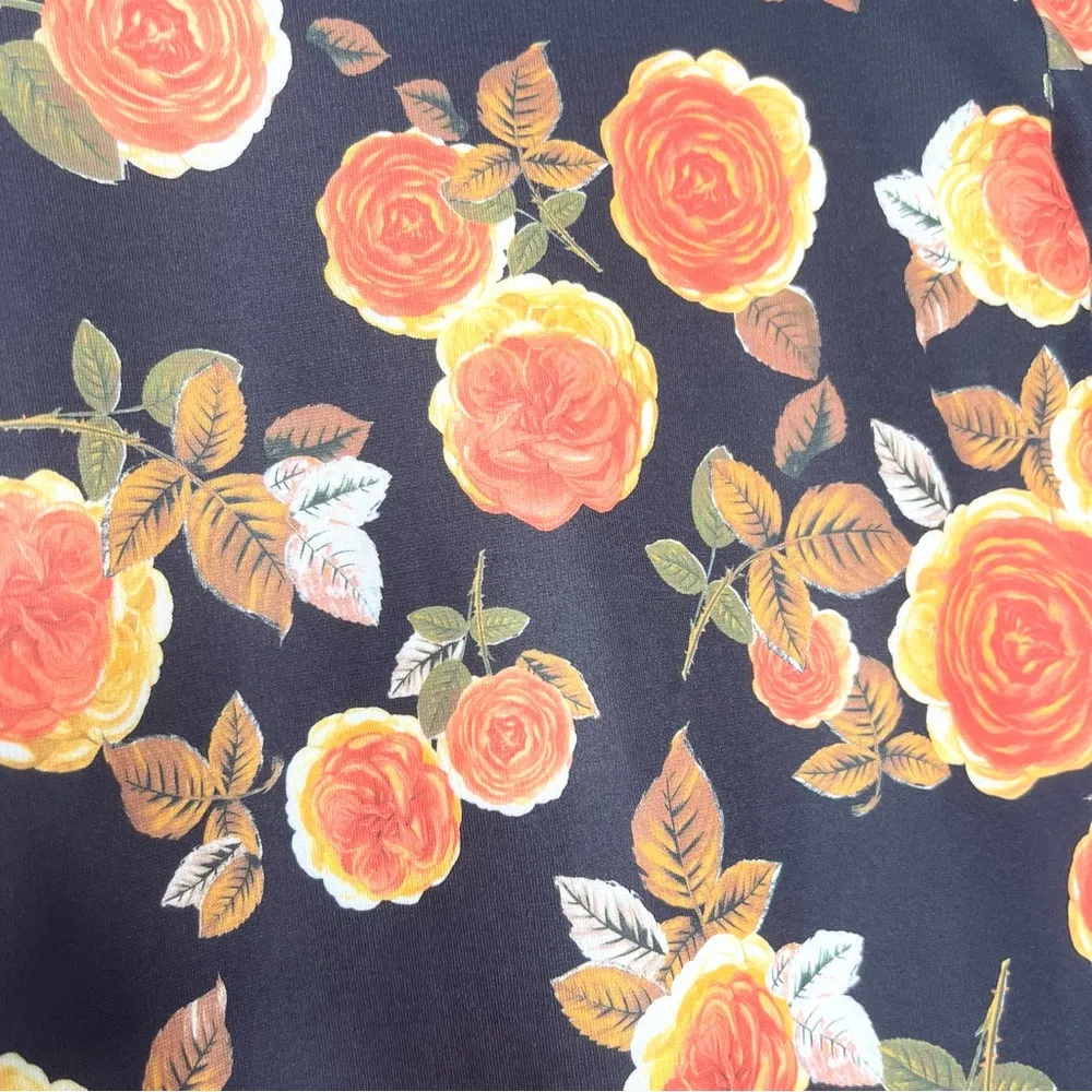 ZARA Black & Orange Floral 3/4 Sleeve Bodycon Sheath Midi Dress Size Small - Image 5