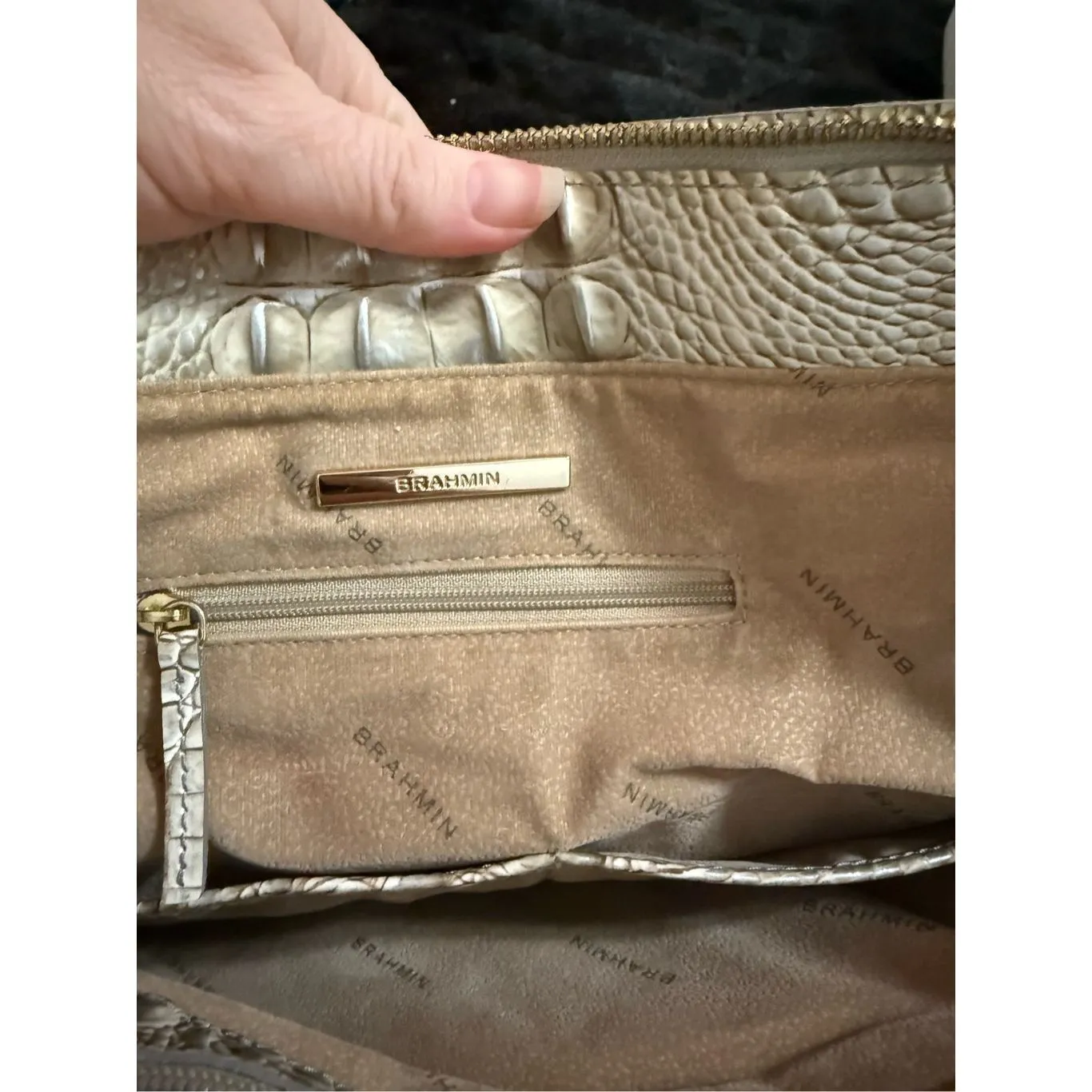 Brahmin Finley Carryall sterling tote bag  purse shoulder Silver/brown 15x12 - Image 6