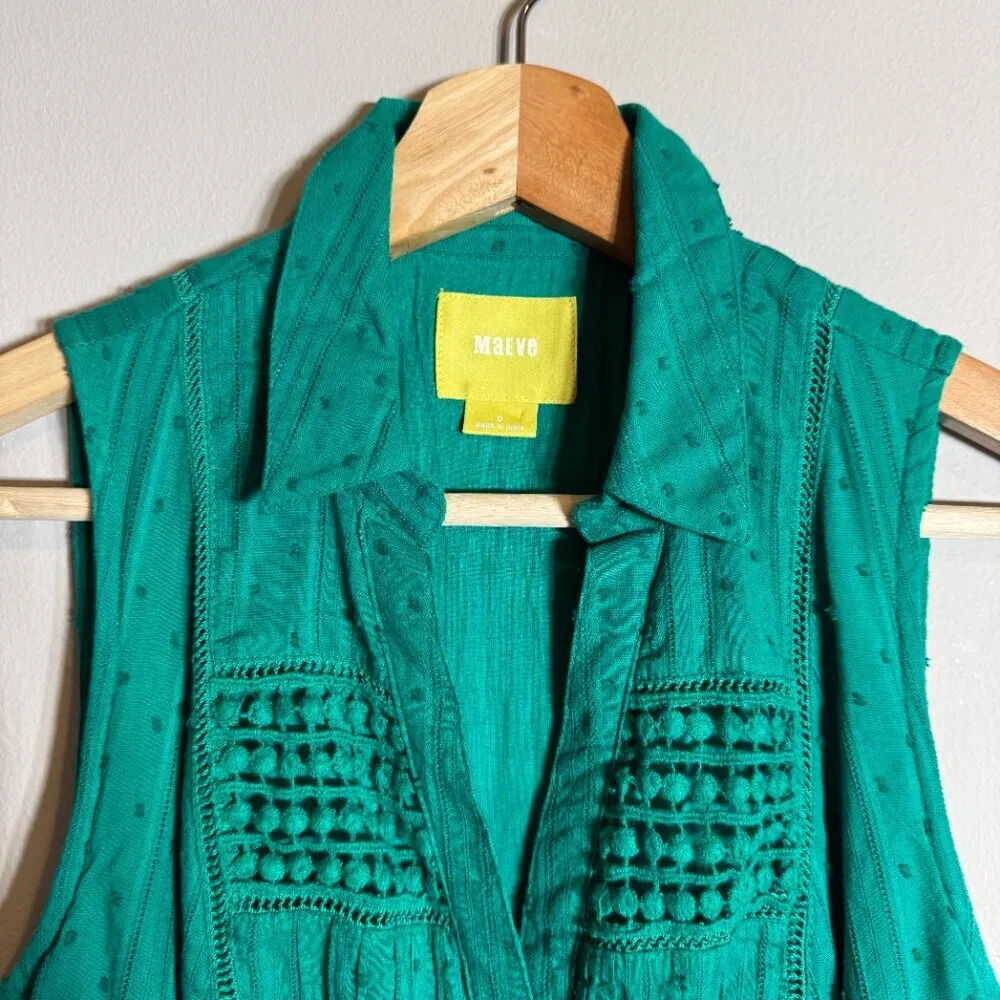 Maeve by Anthropologie Swiss Dot Shirt Dress Women's 0 Green Crochet Button Up - Image 8