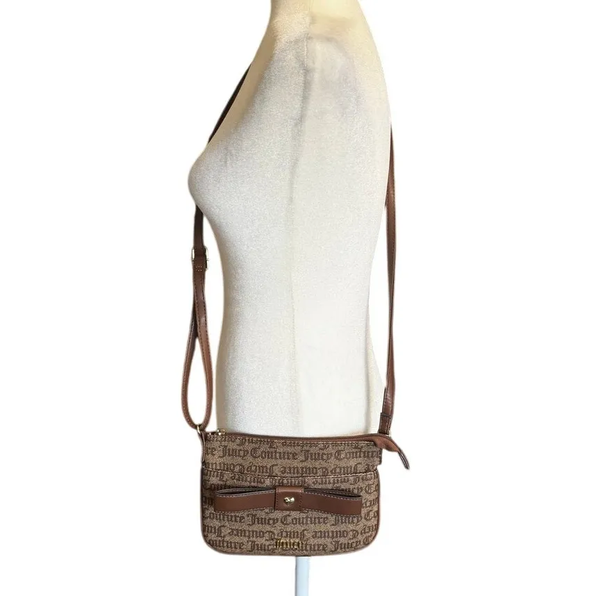Juicy Couture Brown Monogram Logo Shoulder Crossbody Bag with Bow Accent - Image 3