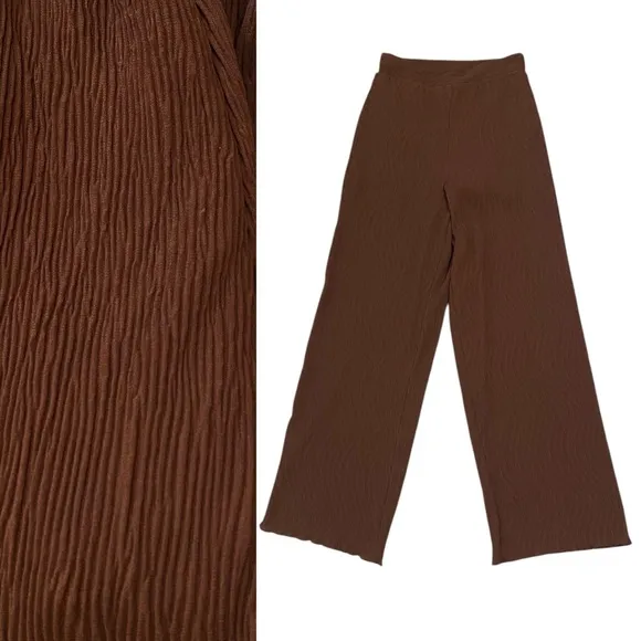 Brown high rise plisse crinkle pull on pants - Image 2