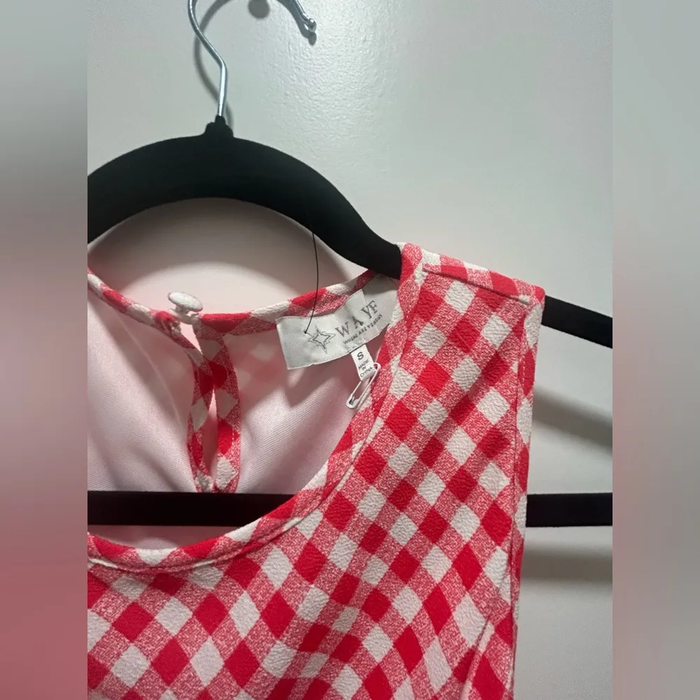 Midi Lined dress red and white gingham pattern contemporary Size small - Image 3