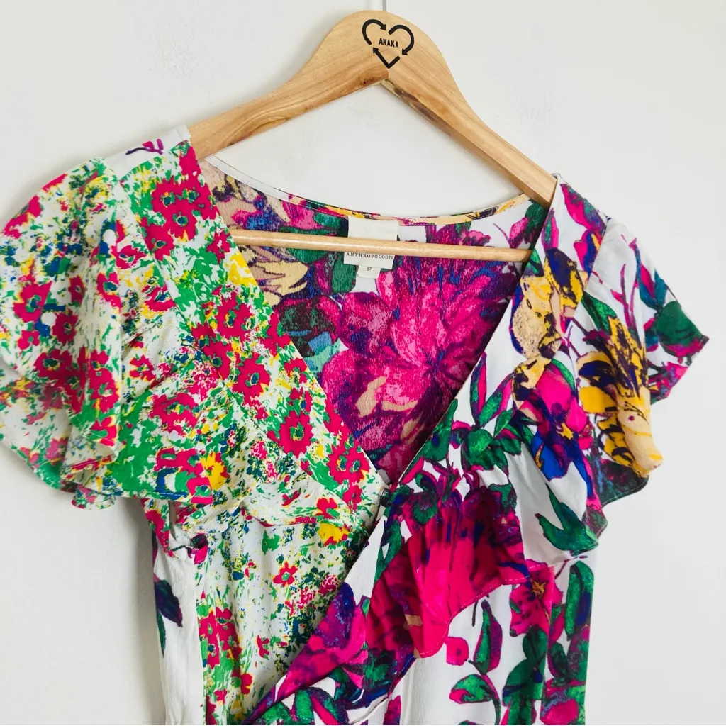Anthropologie x Tracy Reese bright mixed floral print ruffle midi dress. Size XS - Image 3