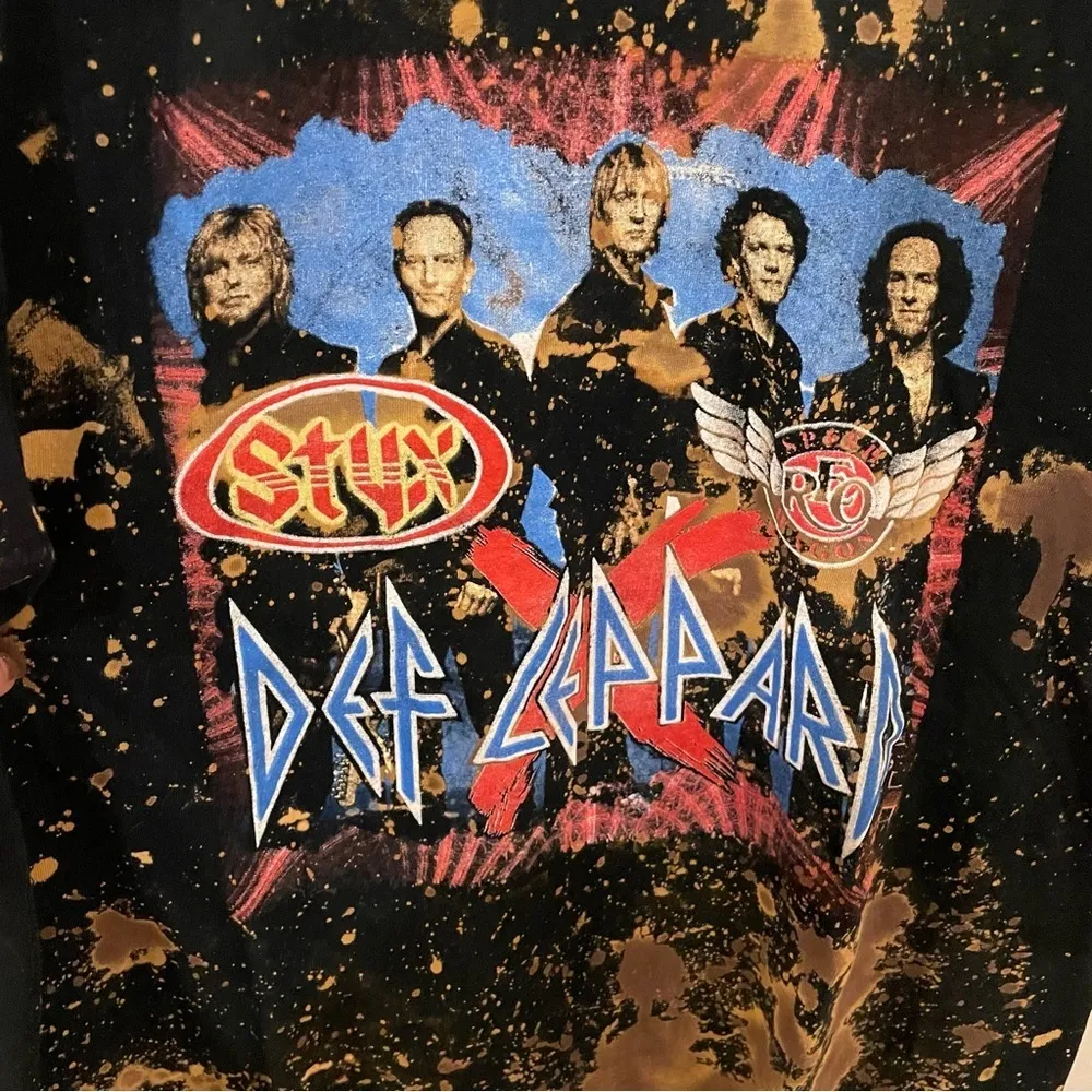 2008 Def Leppard Styx tour bleach dye t - Image 2