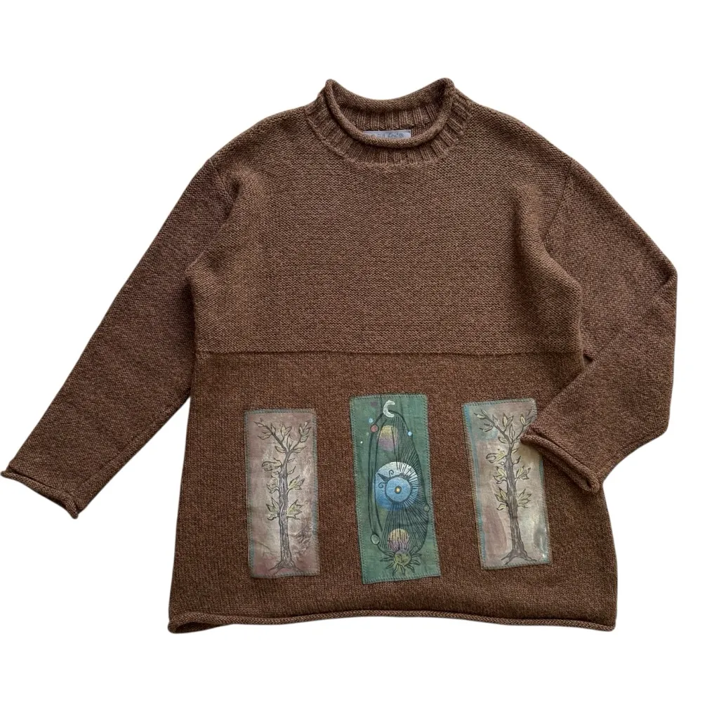 Blue Fish Vintage Wool Handmade Patch Sweater Tunic Brown Sz 3 - Image 14