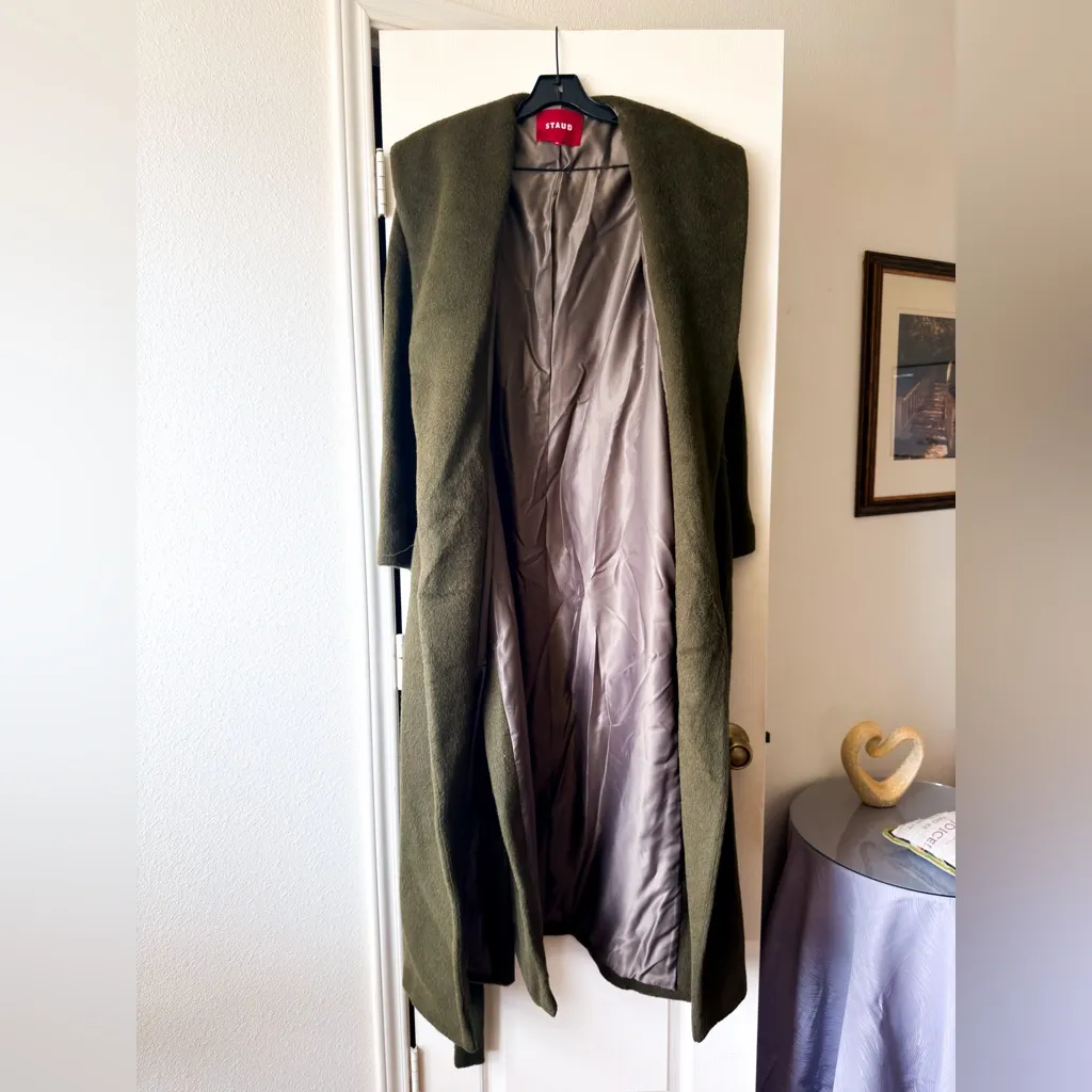Staud Dakota Wool Alpaca Wrap Coat Shawl Sergeant Green Medium NWT - Image 9