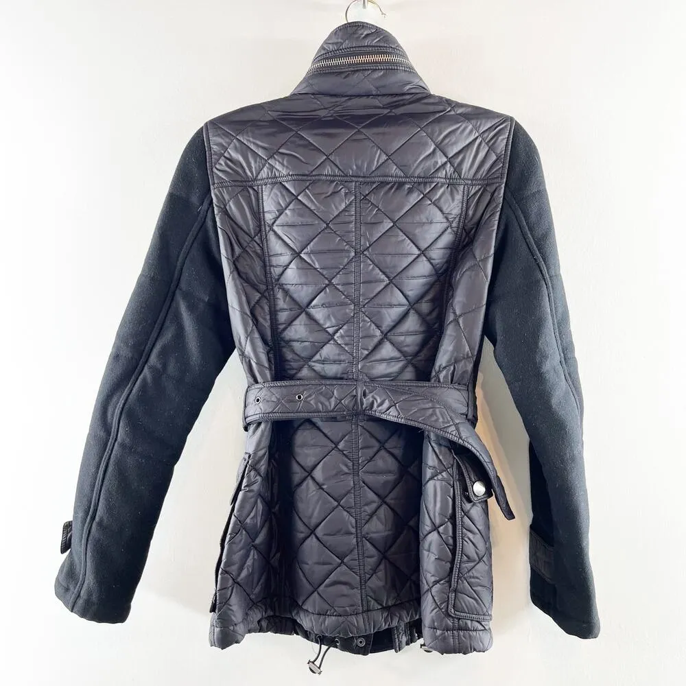 Burberry Brit Quilted Belted Trench Coat Jacket Mixed Media Black Small - Image 9