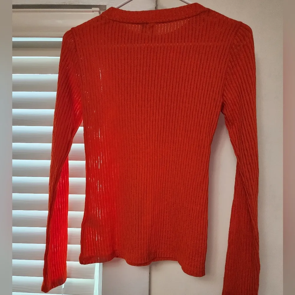 Anthropologie Pilcro Sweater Womens Size xs Orange Ribbed Crew Cotton Blend - Image 4