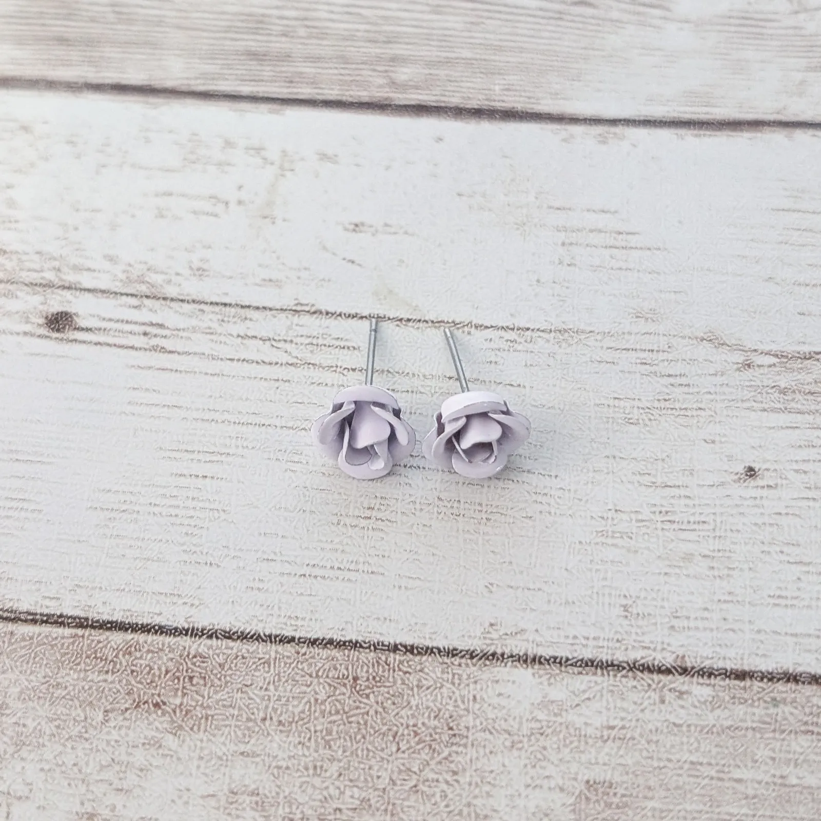 Vintage Stud Earrings Light Lilac Small Rose Purple - Image 9