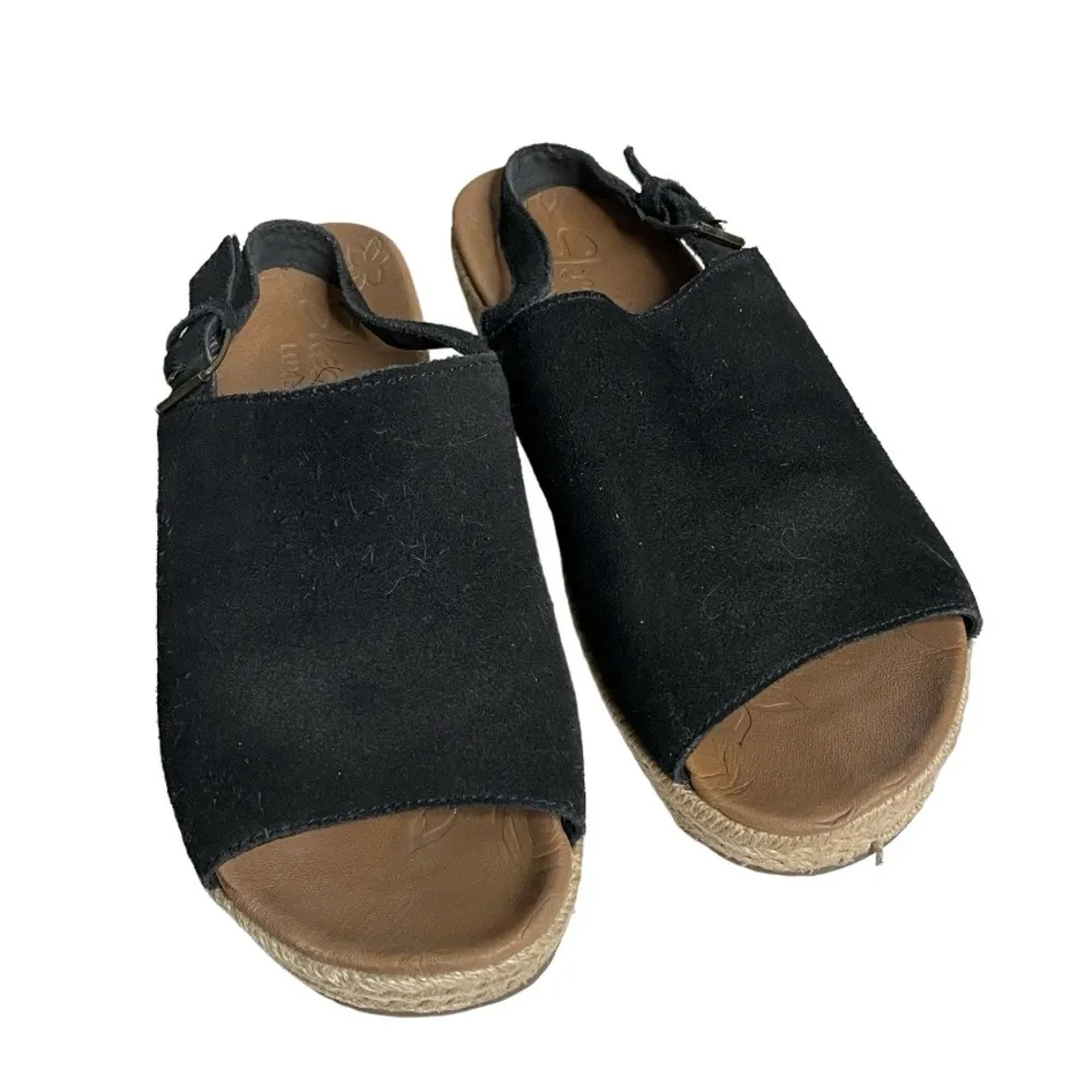 SKECHERS Brit Spring Shot Black Suede Sandals Adjustable Sling Back Size 9 - Image 2