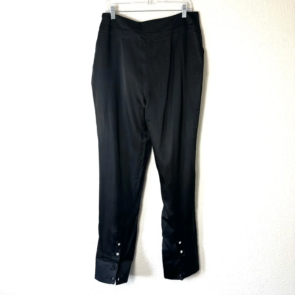 New Karen Millen Black Silk Blend Tapered Leg Cuffed Pants Size 10 - Image 2