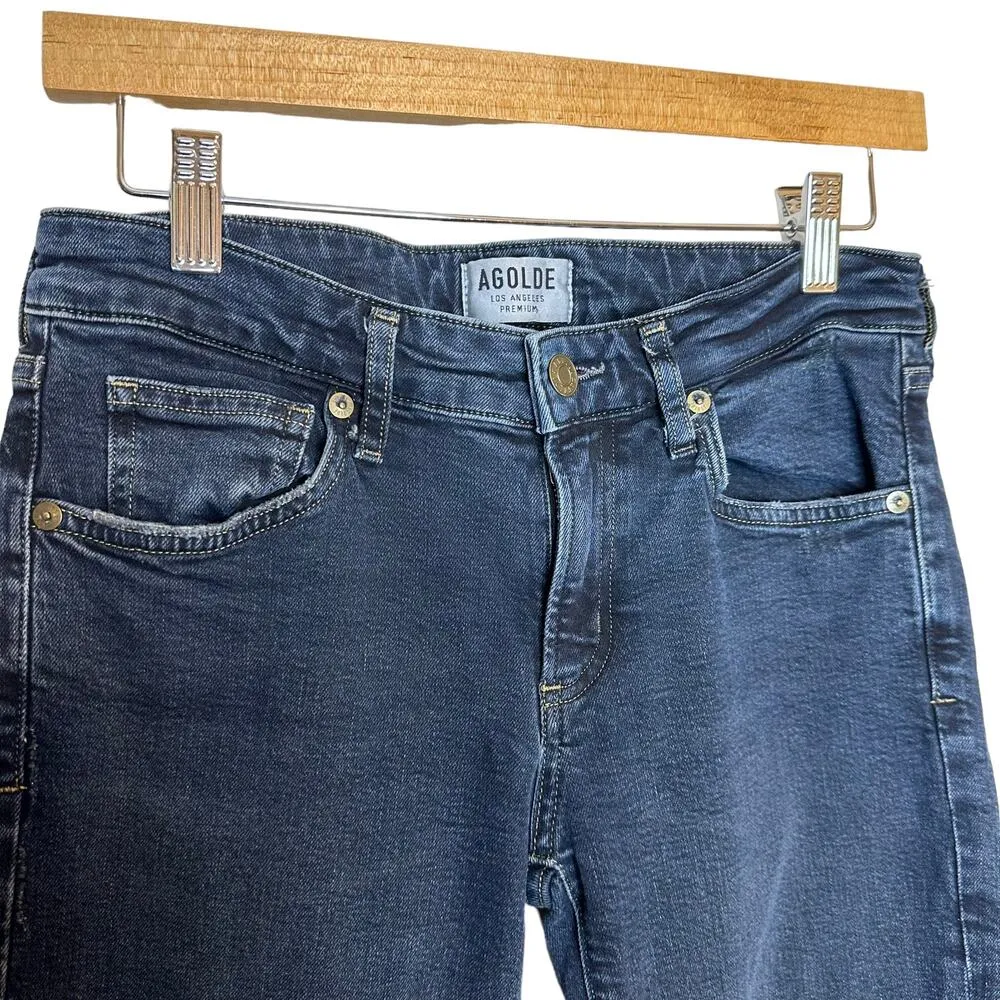 AGOLDE Lara Skinny Mid to Dark Wash Low Rise Distressed Ripped Jeans Size 27 - Image 6