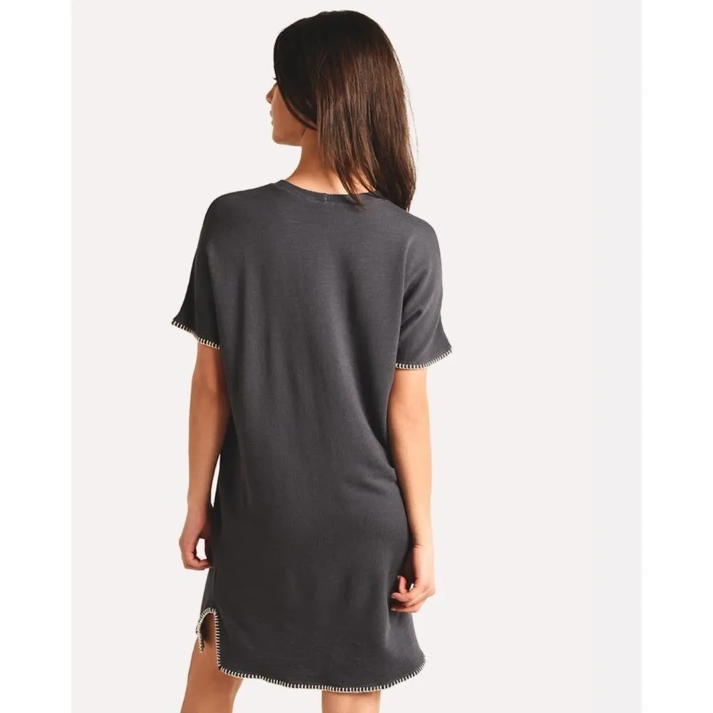 Monrow Revolve Navy Super Soft Blanket Stitch Casual Shirt Dress Size Small Blue - Image 3