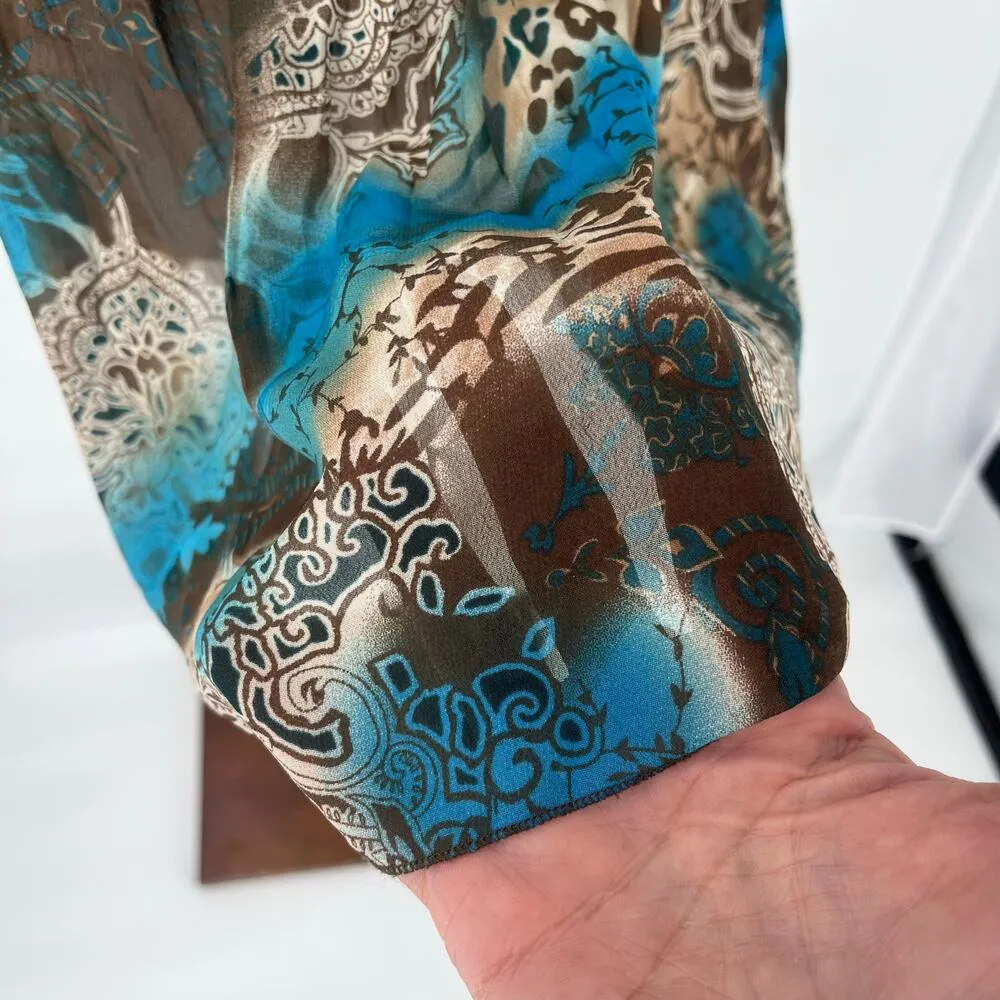 Notations Y2K Sheer Babydoll Womens Top Sz L Boho Ruffle Chiffon Festival Hippie - Image 10