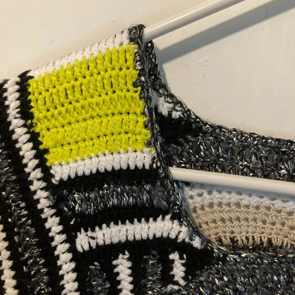 OF Handmade of Italy women's size S small metallic stretch knit freestyle poncho Black - Image 2