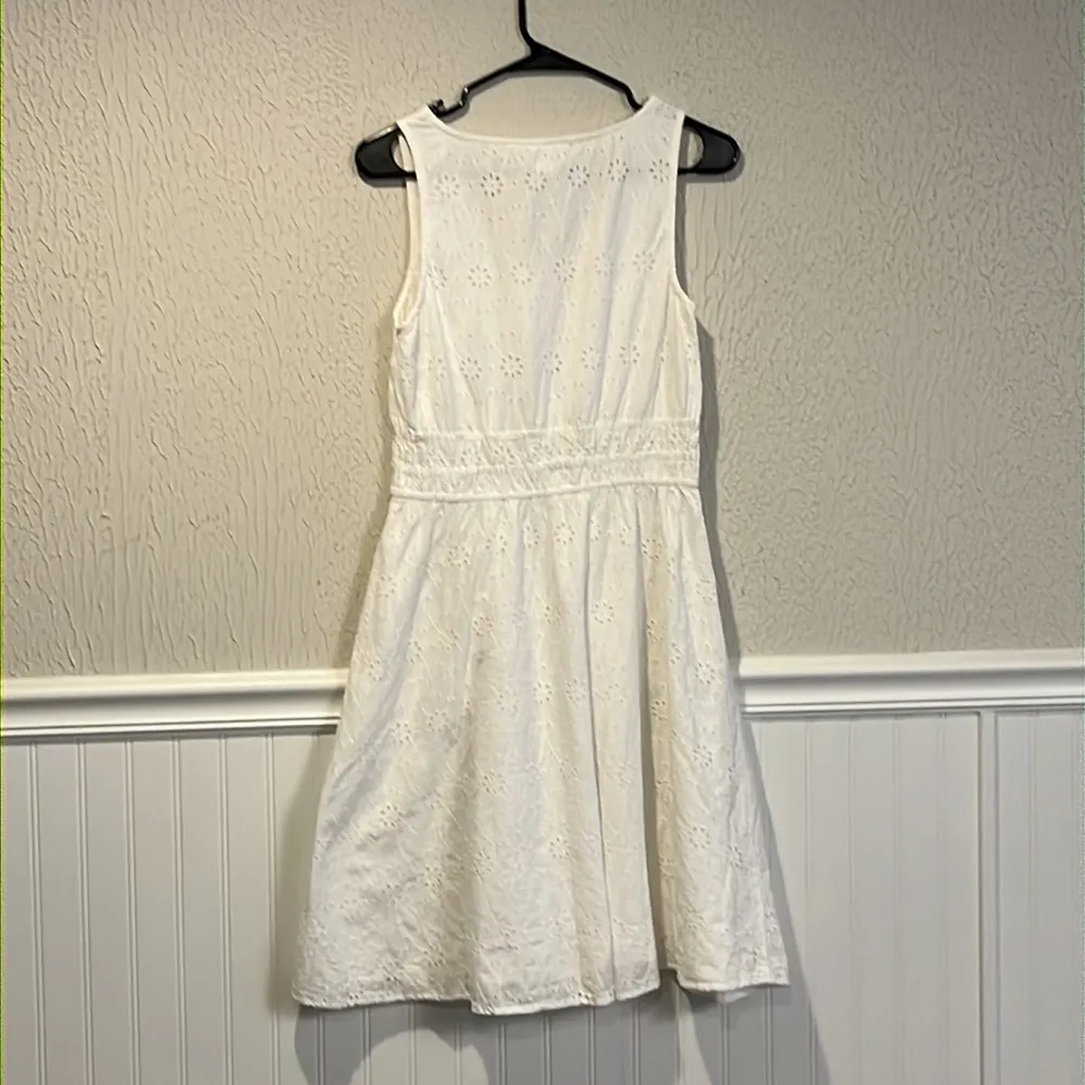 Nicole Miller New York Cotton Eyelet White Sleeveless A line Dress size small - Image 3
