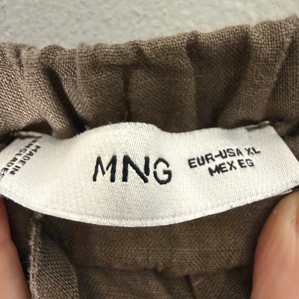 mng by mango Brown Linen Pull On Crop Pants XL - Image 6