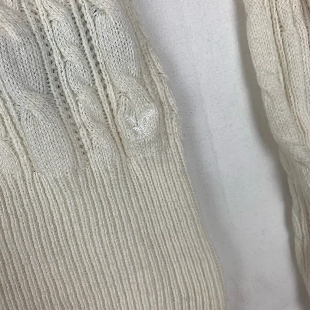 American Eagle Outfitters size medium y2k V-Neck Sweater long cream cable knit p - Image 4