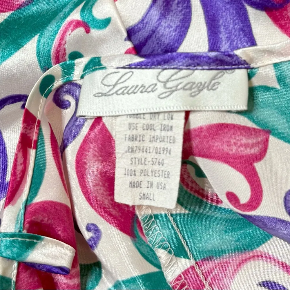 80’s 90’s Vintage Nightgown Chemise Nightie Slip Dress Floral Satin USA S Small Purple - Image 3