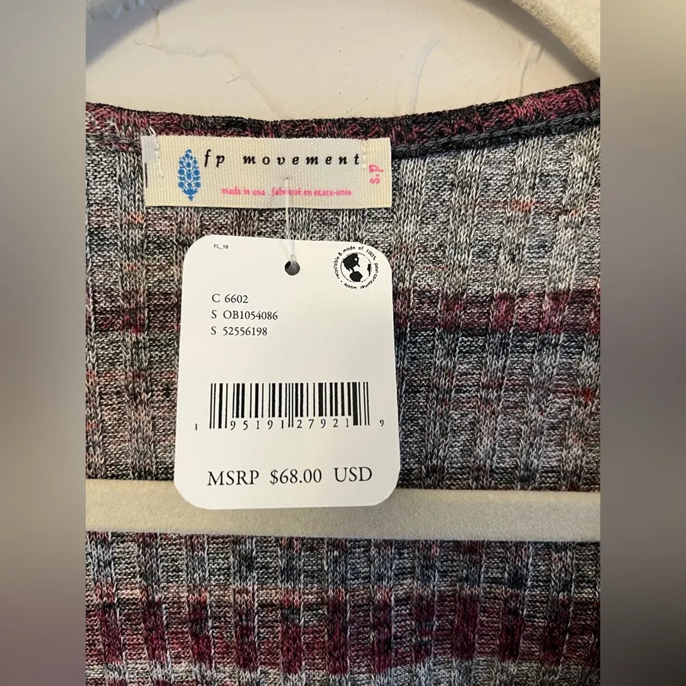 FP Movement Faux Wrap Multicolored Long Sleeve Knit V Neck Top - Image 4