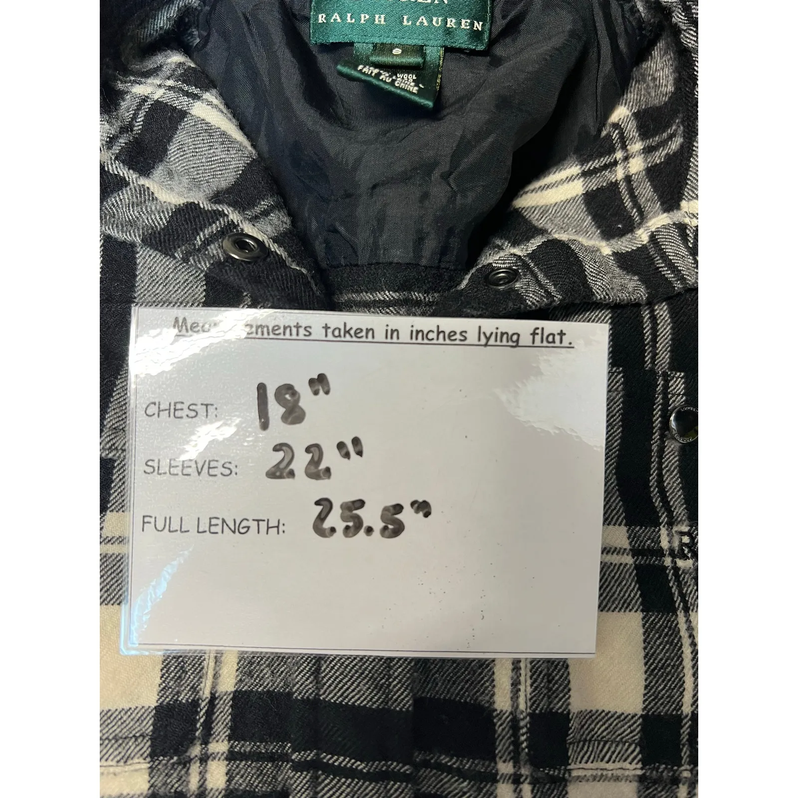 Lauren Ralph Lauren Black Plaid Button-Down Shirt Jacket Wool Small - Image 8