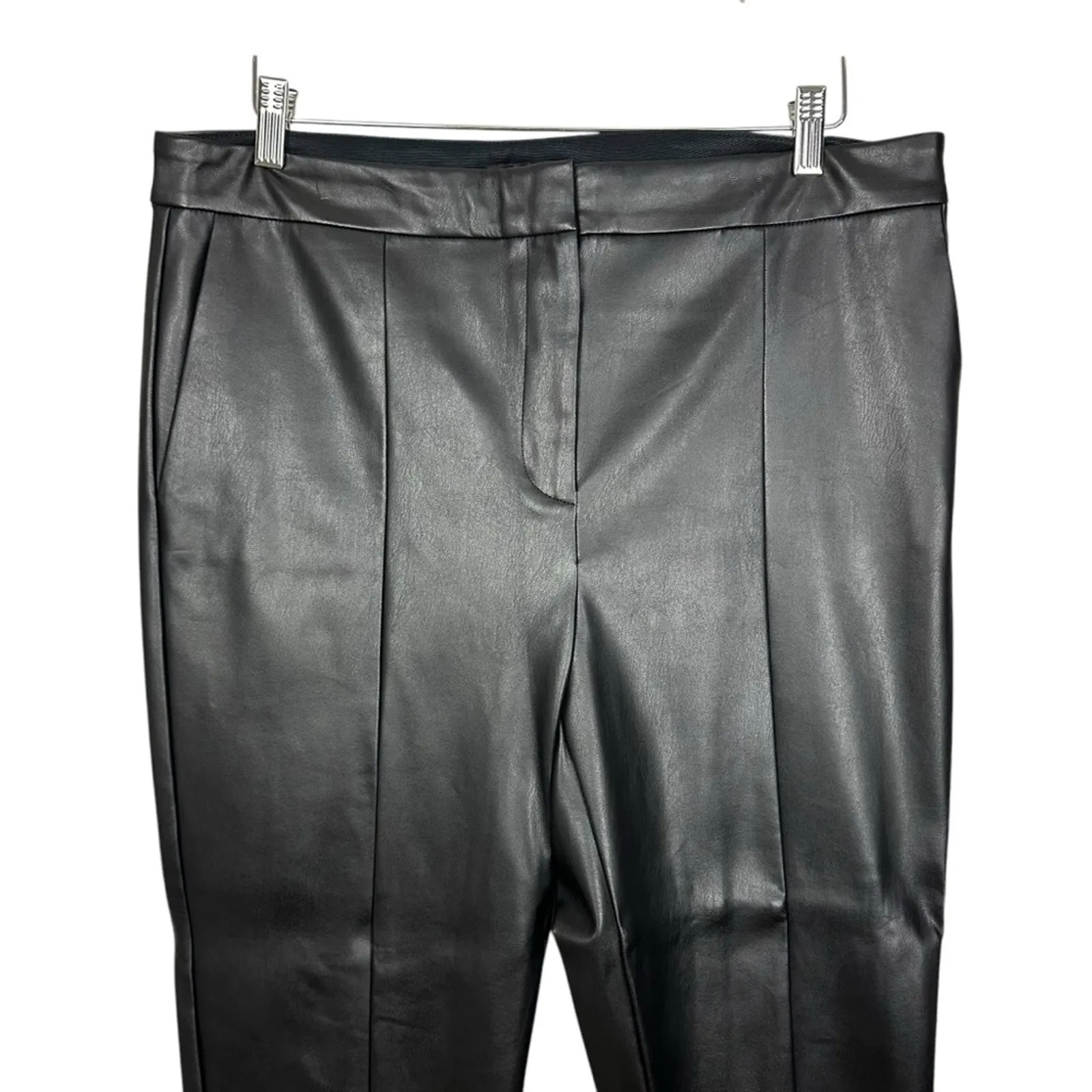 Ann Taylor Black Faux Leather Business Casual Cuffed Work Trouser Pants Size 14P - Image 3
