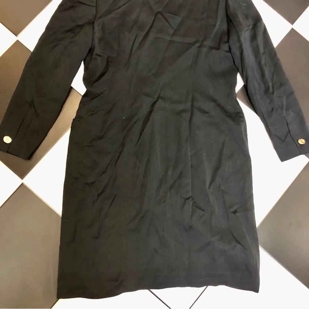 Vintage 80s  Paris Black Crepe Dress Matte Goldtone Buttons Midi sz M - Image 6