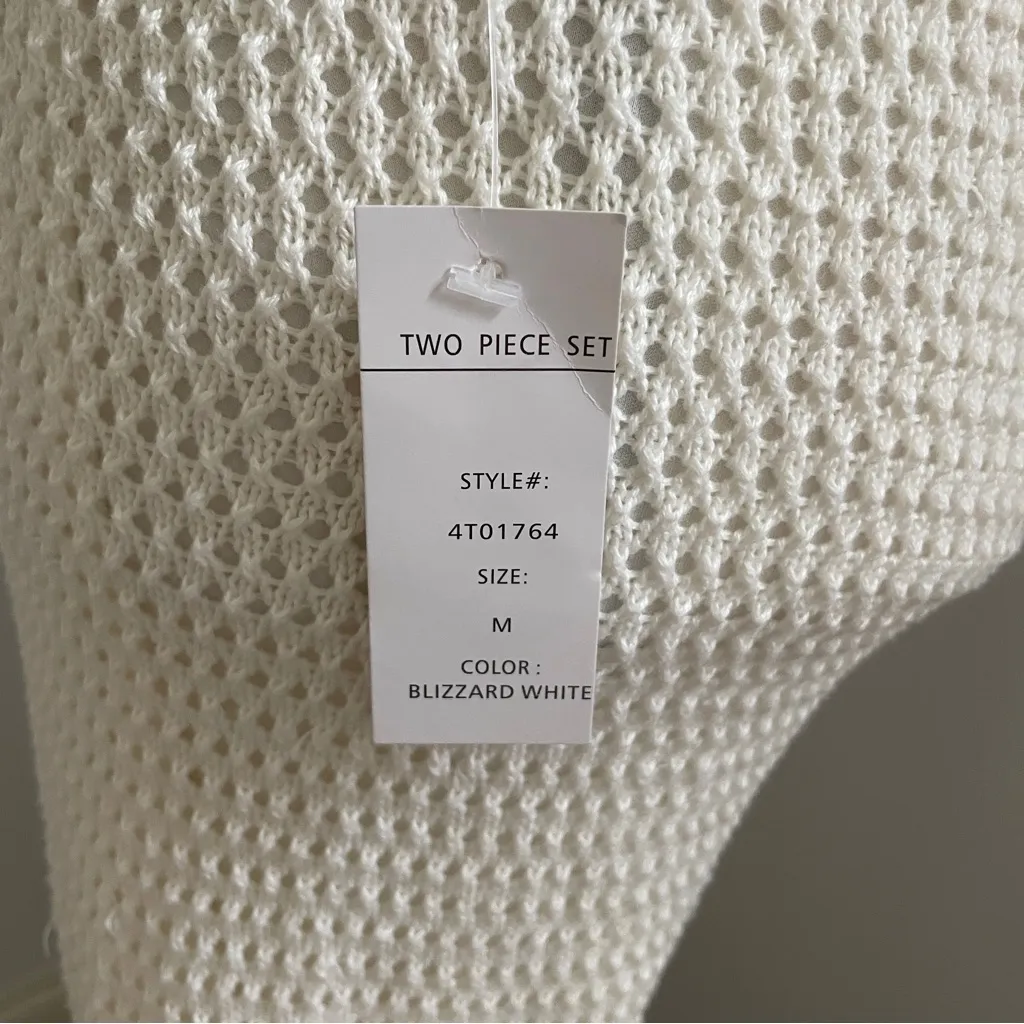 Pink Rose White Bohemian 70's Crochet Hippie Bell Bottom Pants & Crop Medium Set - Image 6