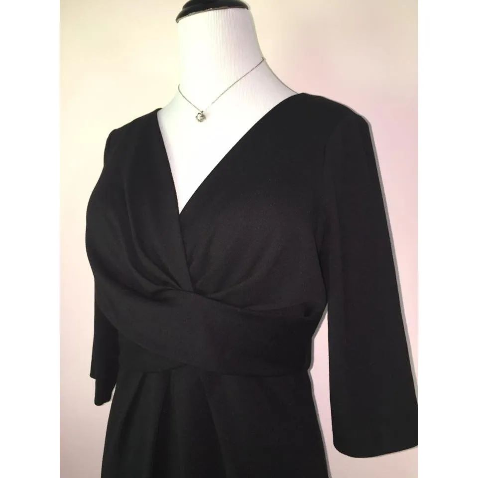 Harolds Sheath Pencil Dress Women 8 M Black V Neck Ponte Jersey Retro Cocktail - Image 3