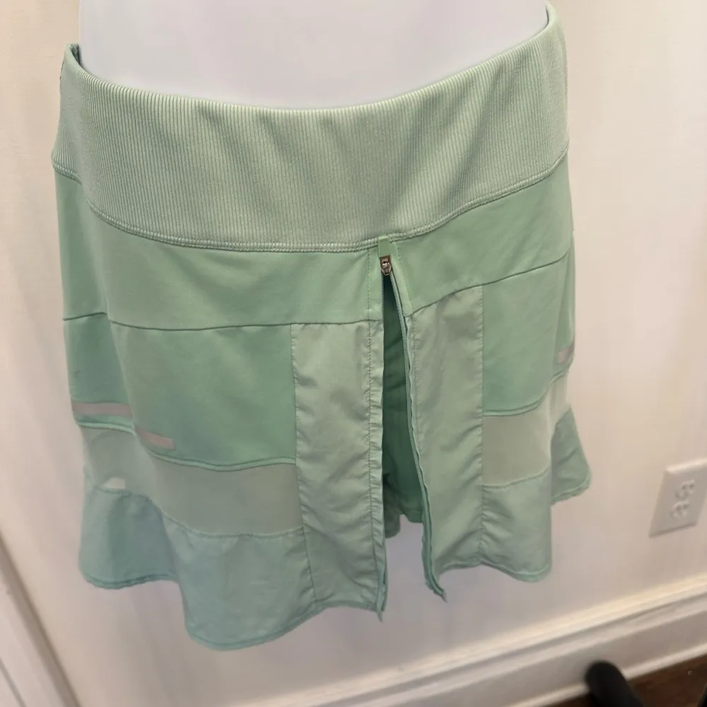 Lucky in Love Women's Tech Long Sprint Mesh Skirt Tennis Zip Front XL NWOT Green - Image 4