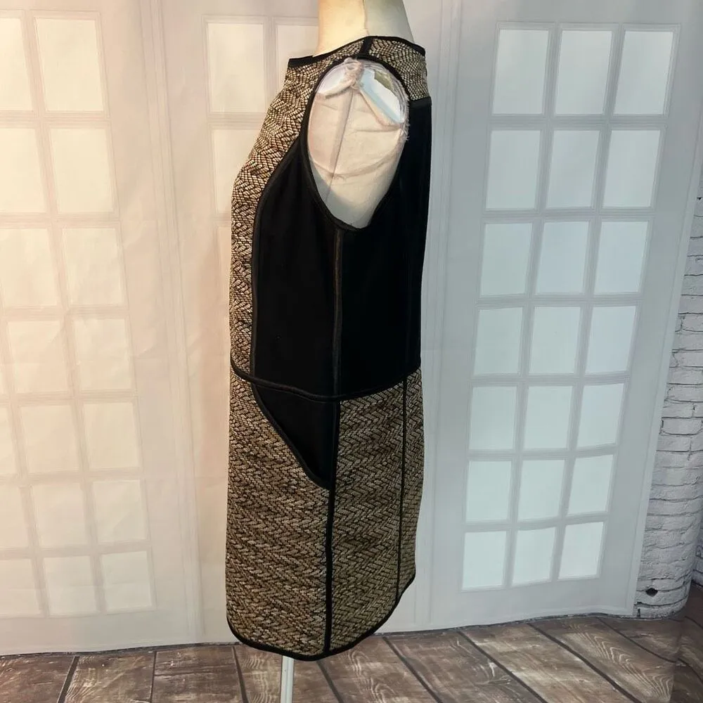 Maggy London Black Gold Tweed Detailing Sleeveless Sheath Dress Size 10 - Image 6