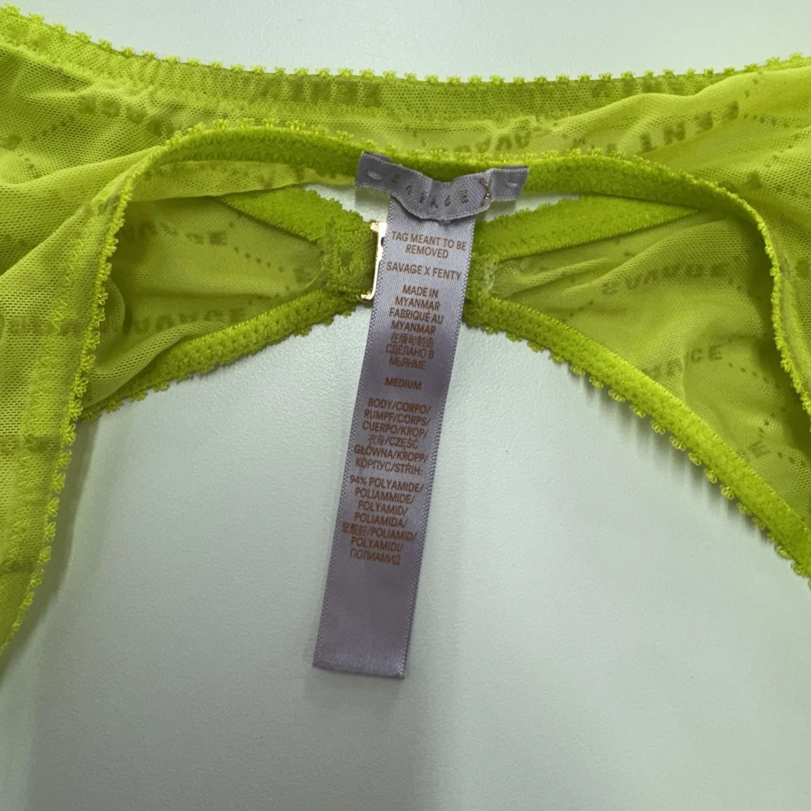 Savage X Fenty Bralette Womens Medium Lime Green Sheer Mesh Triangle Wireless - Image 5