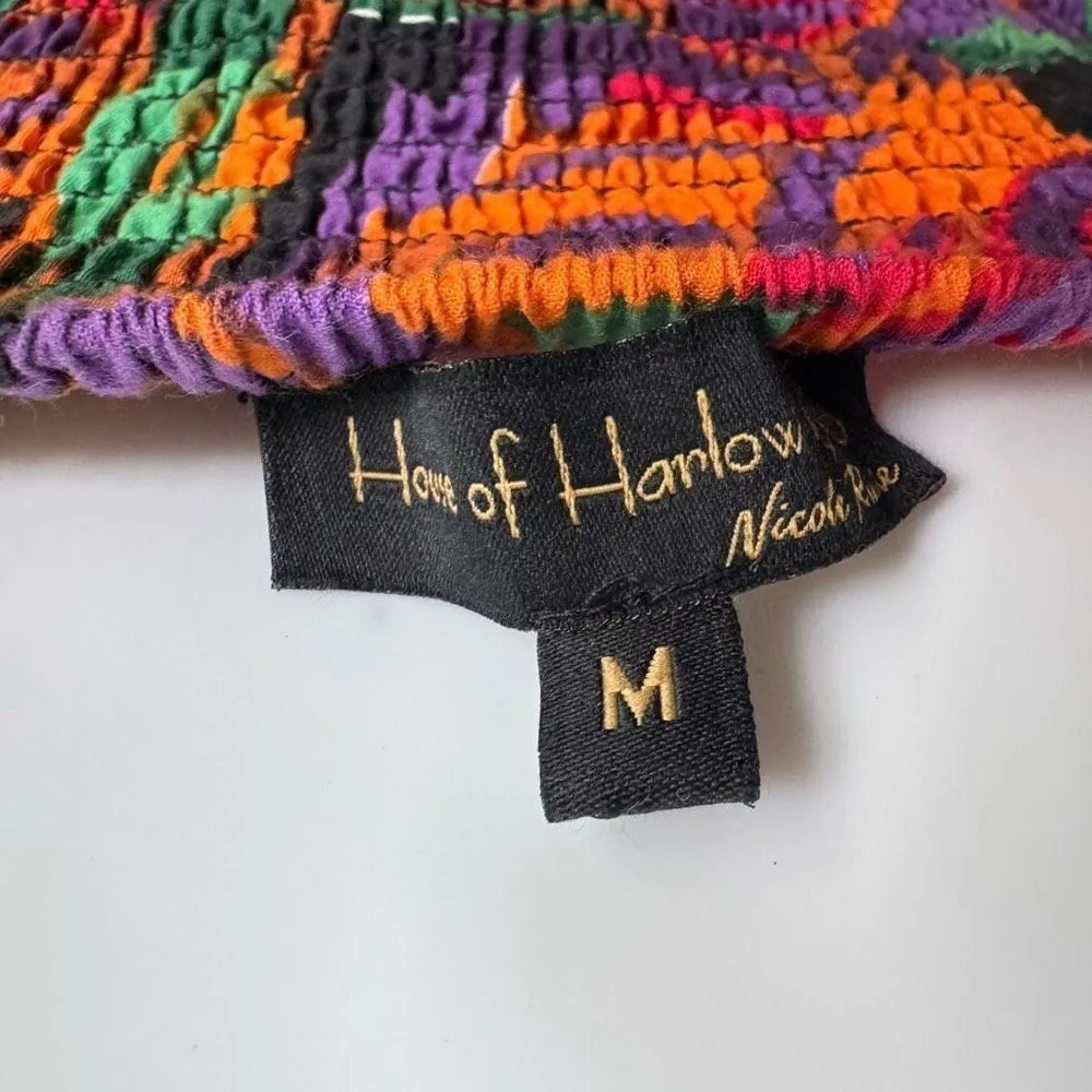 House Of Harlow 1960 Smocked Puff Sleeve Dress Size M White Lotus Purple Size M - Image 7