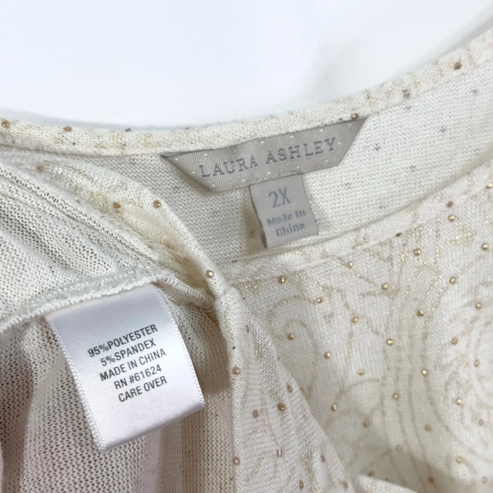 Laura Ashley Plus Size 2X Top Gold‎ Dot Paisley Cream Blouse Knit Ruched 307 - Image 3