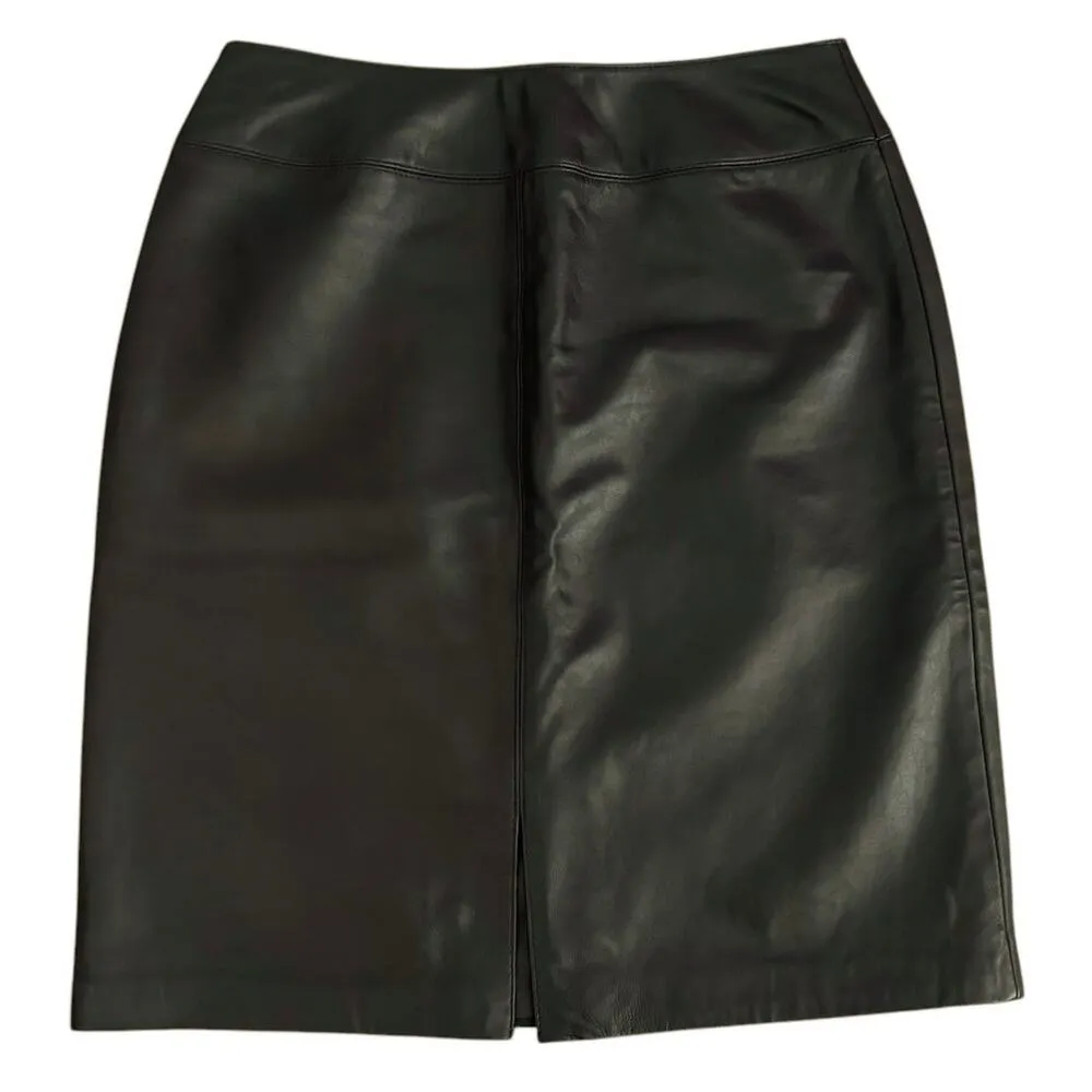 Croft & Barrow Size 8 Lambskin Leather Lamb Pencil Skirt Dark Brown - Image 2