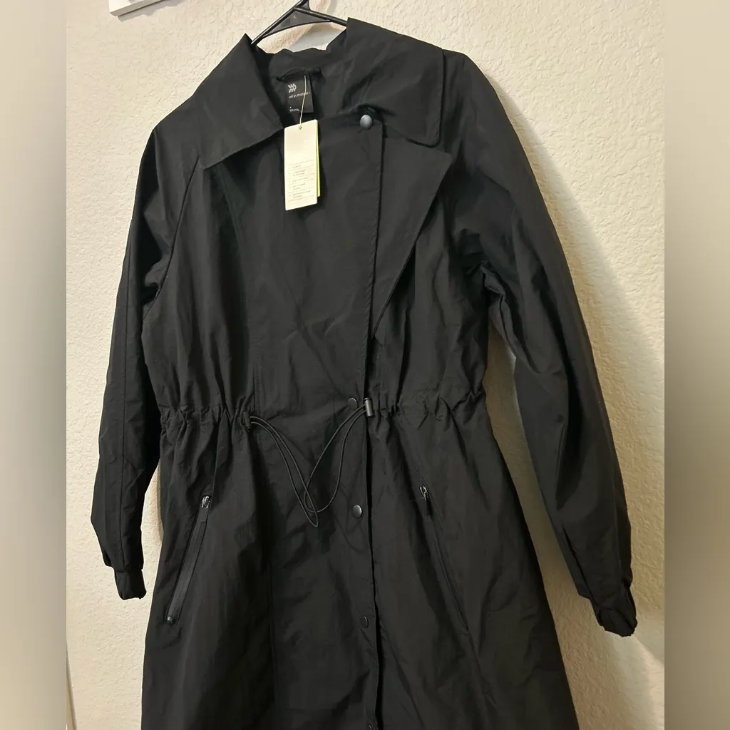 All in Motion Black Trench Coat Jacket Oversized Small Waterproof Wind Resistant - Image 4