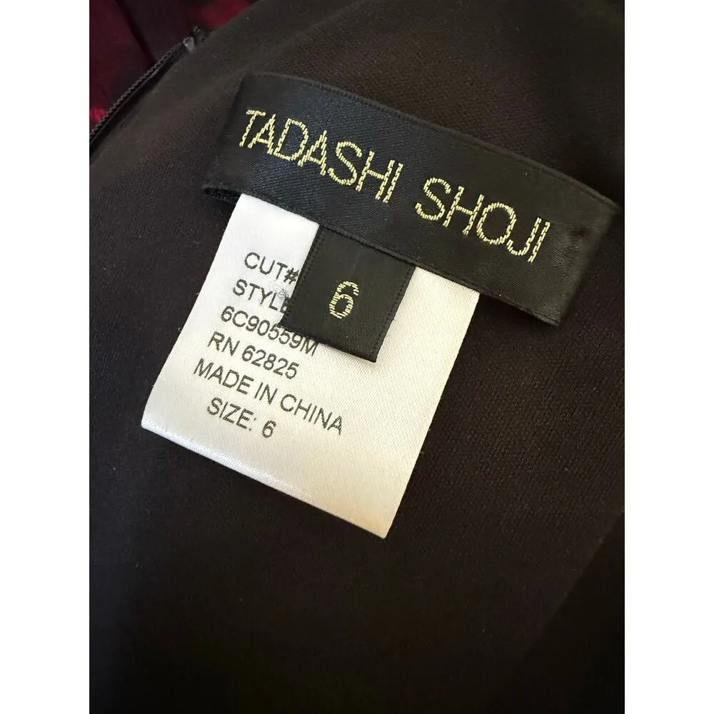 Tadashi Shoji Silk Chiffon Red & Black Print Sheath Dress Size 6 - Image 7