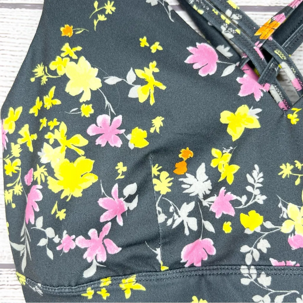 Ideology Gray Pink & Yellow Floral Strappy Back Low Impact Sports Bra Size Large - Image 6