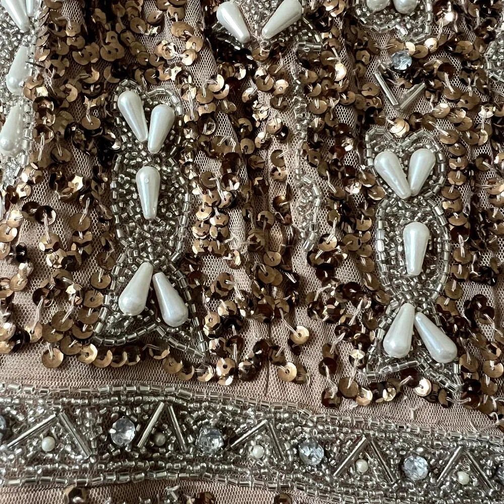 Mac Duggal Cocktail Dress Heavily Beaded brown midi dress size 6 C6 - Image 7